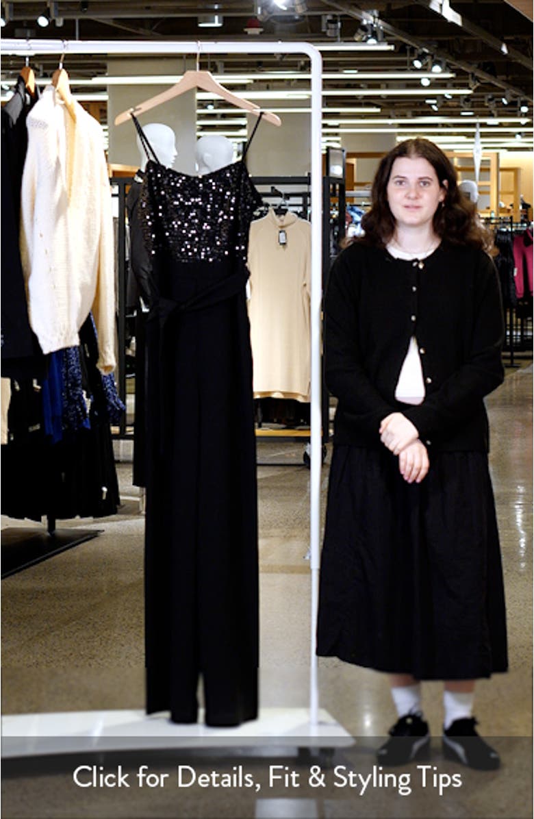 Sequin Square Neck Wide Leg Jumpsuit, sales video thumbnail