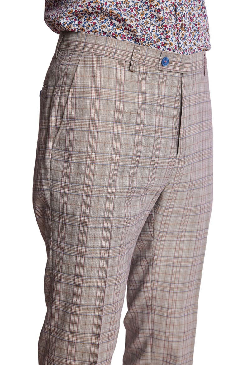 Downing Slim Flat Front Plaid Dress Pants, Alternate, color, TAN PINK BLUE PLAID