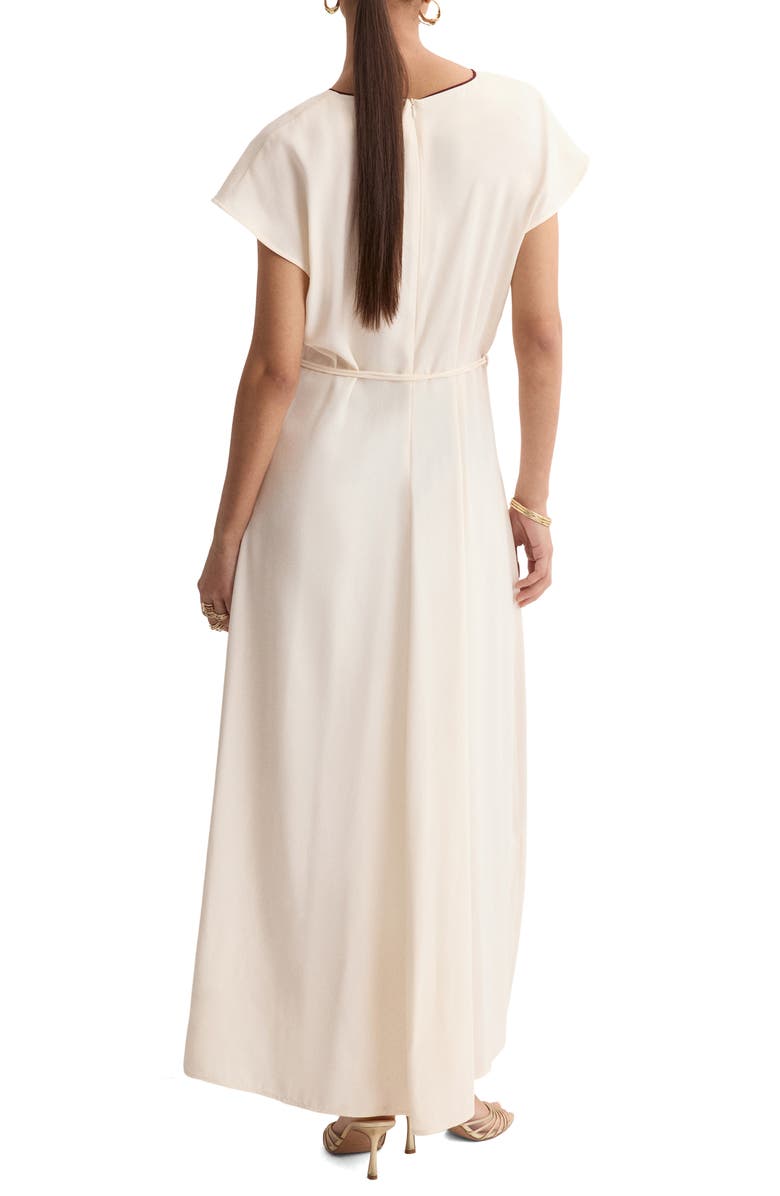 MANGO Contrast Piping Belted Midi Dress, Alternate, color, Ecru