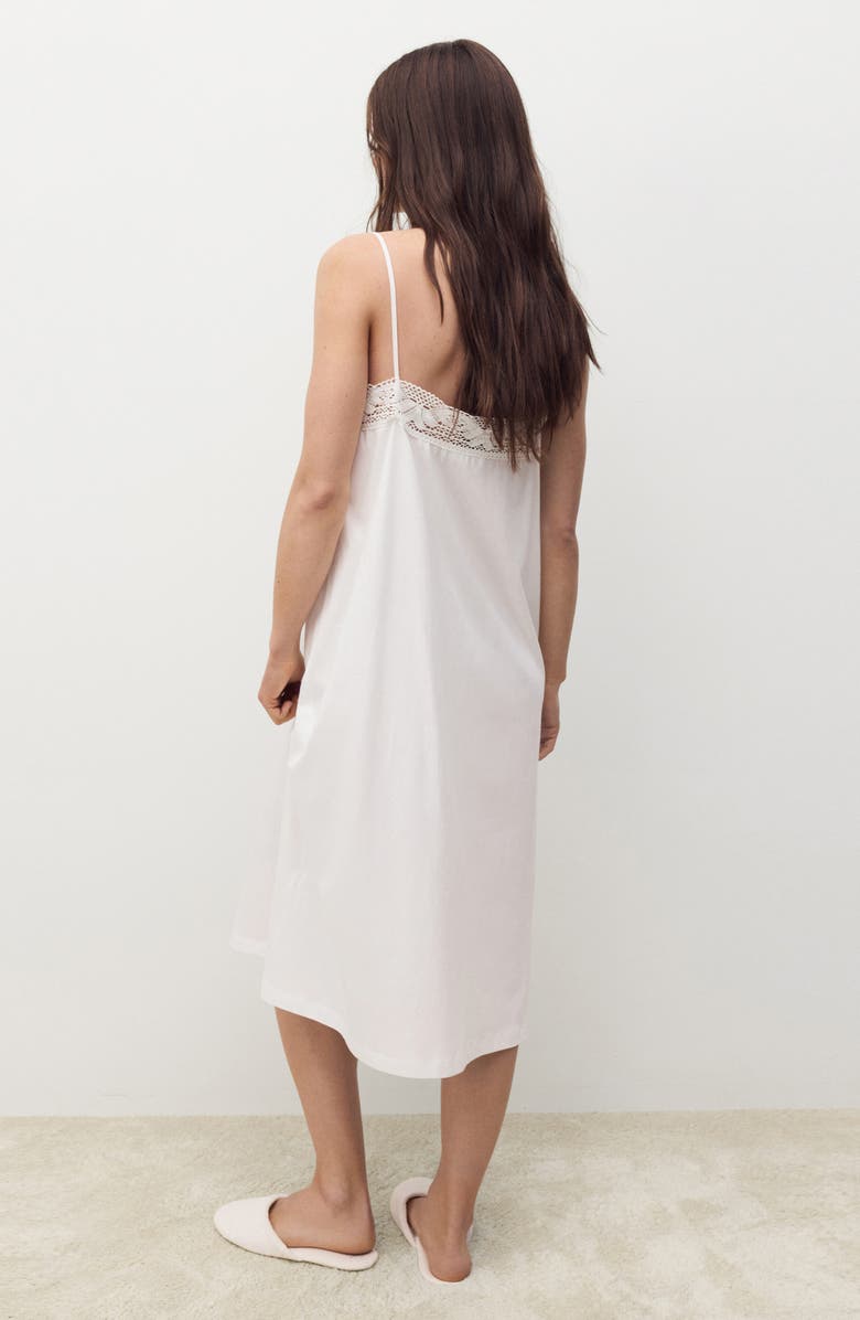 MANGO Lace Trim Cotton Nightgown, Alternate, color, White