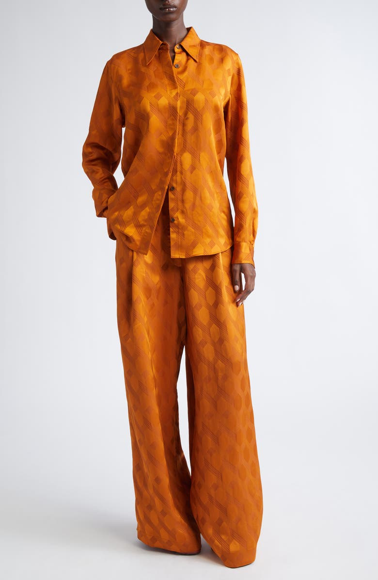 Dries Van Noten Chowy Chain Jacquard Button-Up Shirt, Alternate, color, Orange