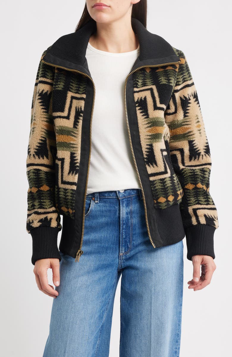 Pendleton Foxglove Range Fleece Bomber Jacket, Alternate, color, Green Tan Harding