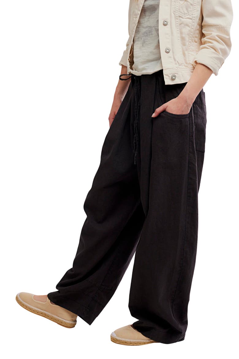 Chambers Drawstring Linen & Cotton Pants, Alternate, color, BLACK