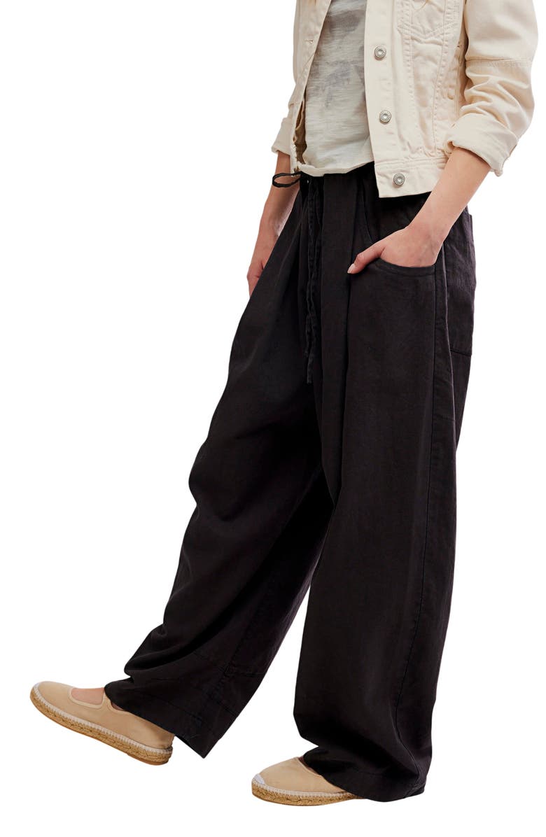 Free People Chambers Drawstring Linen & Cotton Pants, Alternate, color, Black
