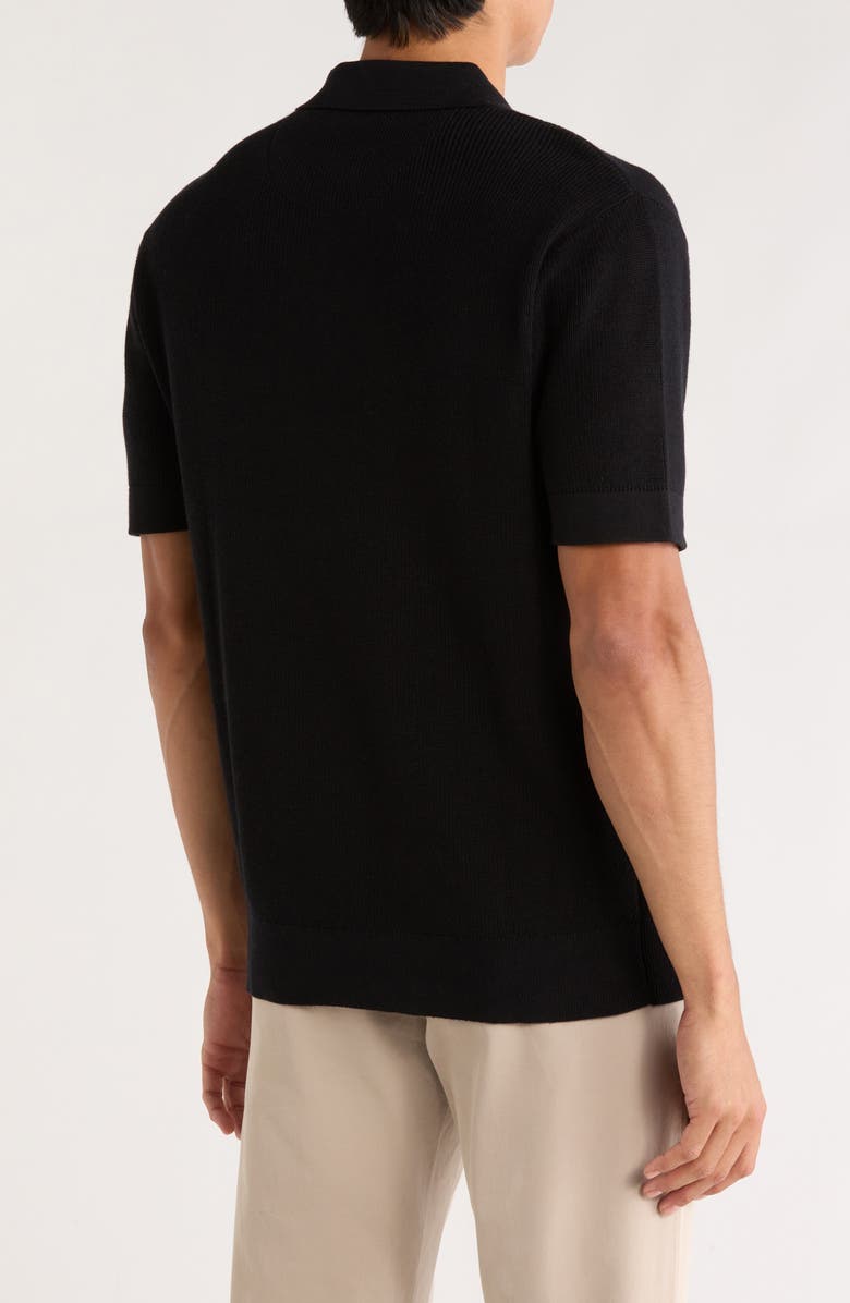 DENIM AND FLOWER Textured Quarter Zip Cotton Knit Polo, Alternate, color, Black