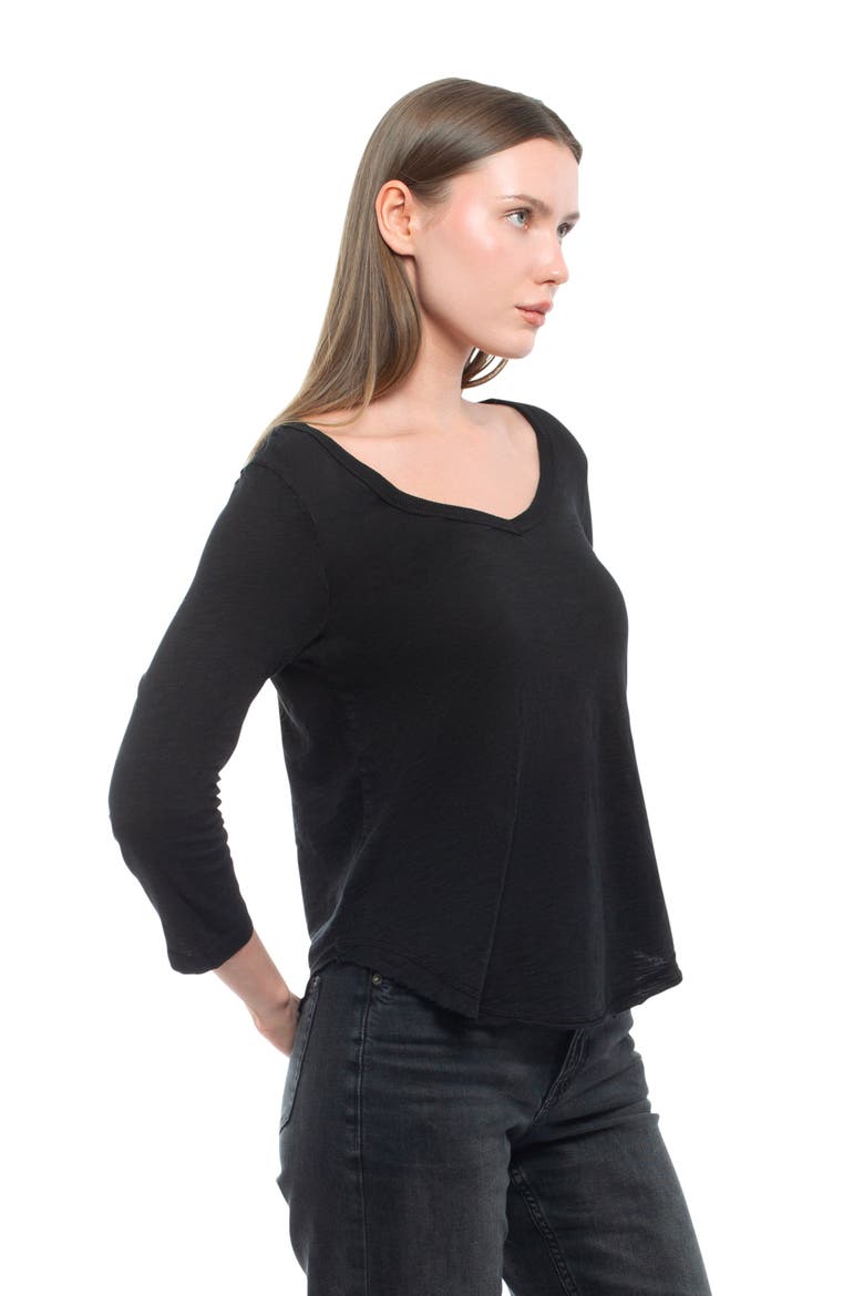 3/4 Sleeve V-Neck Shirttail Tee With Raw Hem Top, Alternate, color, Dark Olive