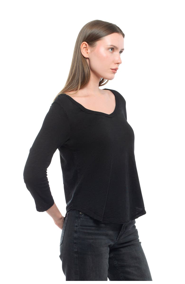 WILT Clothing 3/4 Sleeve V-Neck Shirttail Tee With Raw Hem Top, Alternate, color, Black