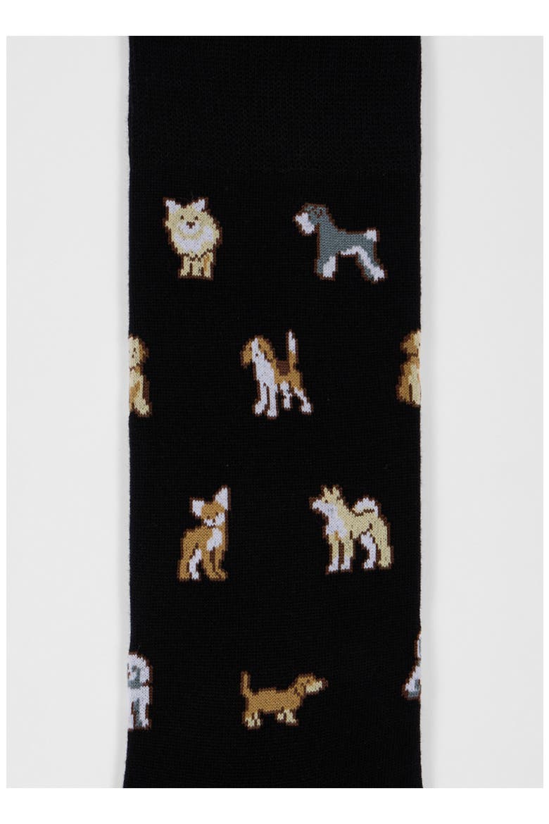 Kyoto Dog Intarsia Dress Socks, Alternate, color, BLACK