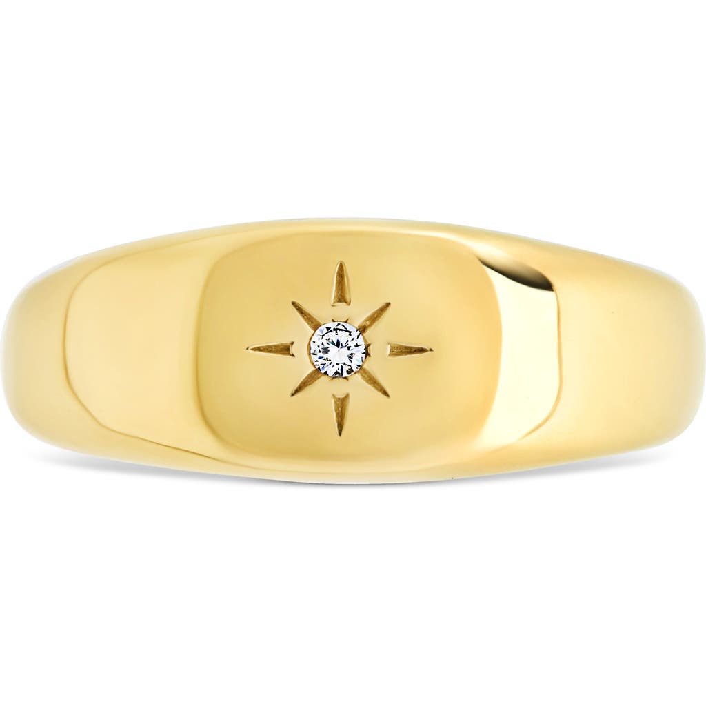 Sterling Forever Cz Burst Signet Ring In Gold