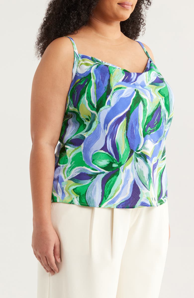 Tahari ASL Tropical Print Satin Camisole, Alternate, color, Pacific Blue Floral
