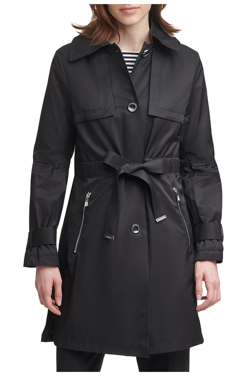 KARL LAGERFELD PARIS Anorak Tie Front Trench Coat, Alternate, color,