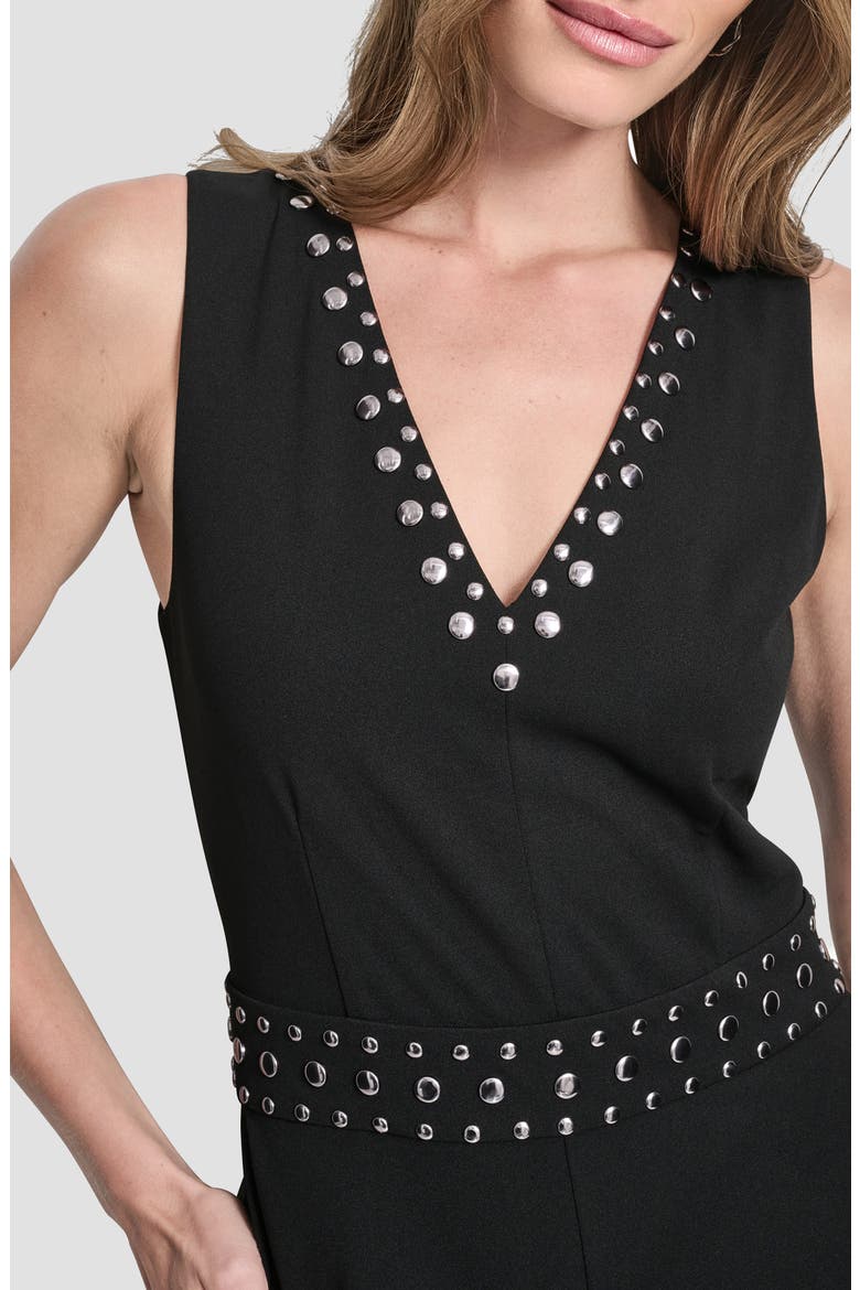 Stud Detail Scuba Crepe Jumpsuit, Alternate, color, BLACK
