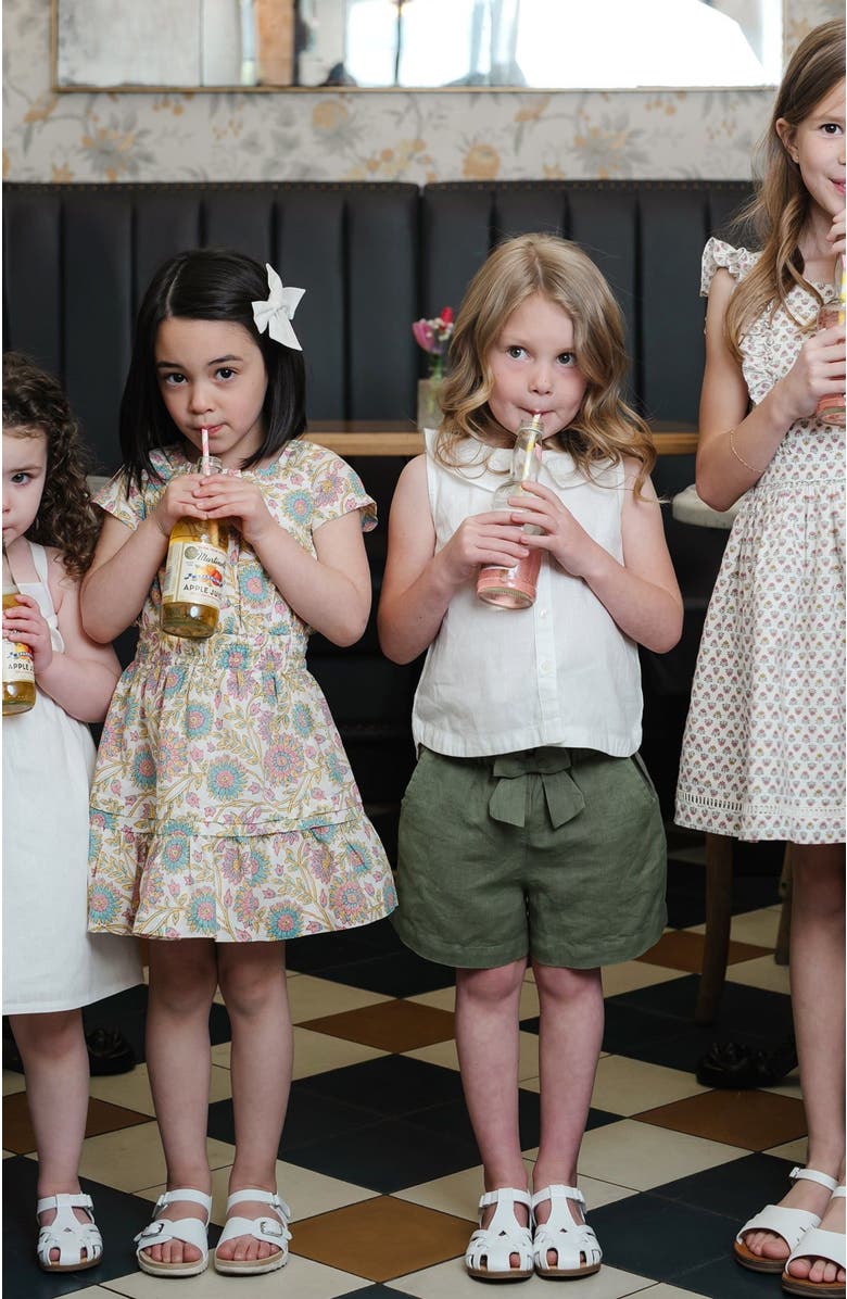 Hope & Henry Girls' Linen Pinafore Flutter Dress with Crochet Trim, Toddler, Alternate, color,