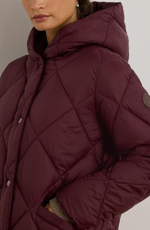 Ralph Lauren Lauren  Diamond Quilted Hooded Coat In Burgundy