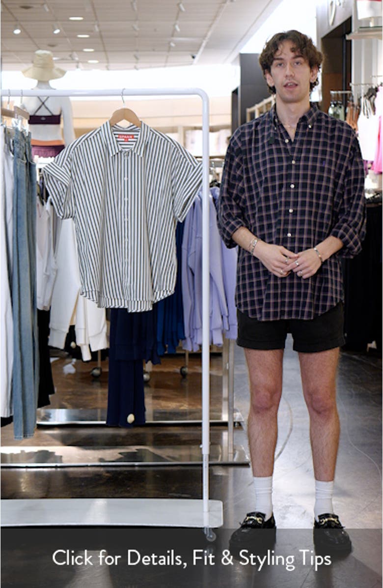 Oversize Stripe Short Sleeve Button-Up Shirt, sales video thumbnail