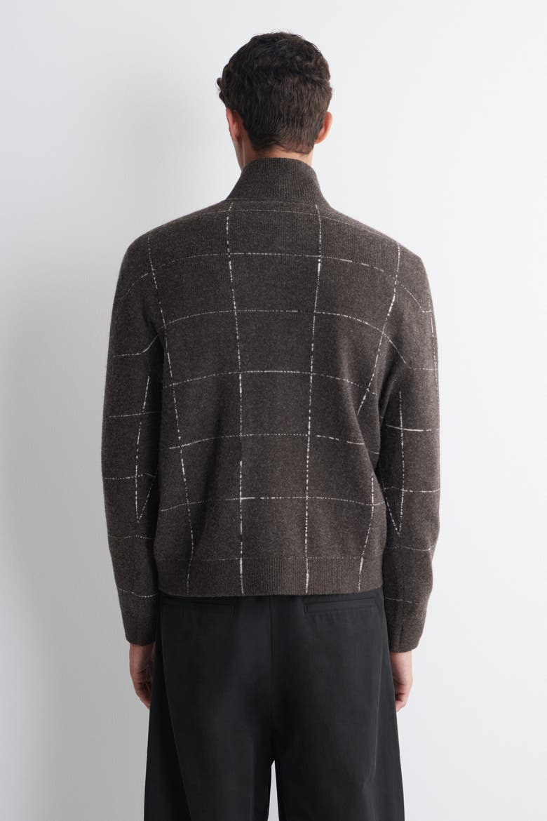 Checked Wool-Cotton Zip-Up Sweater, Alternate, color, BROWN / CHECKED
