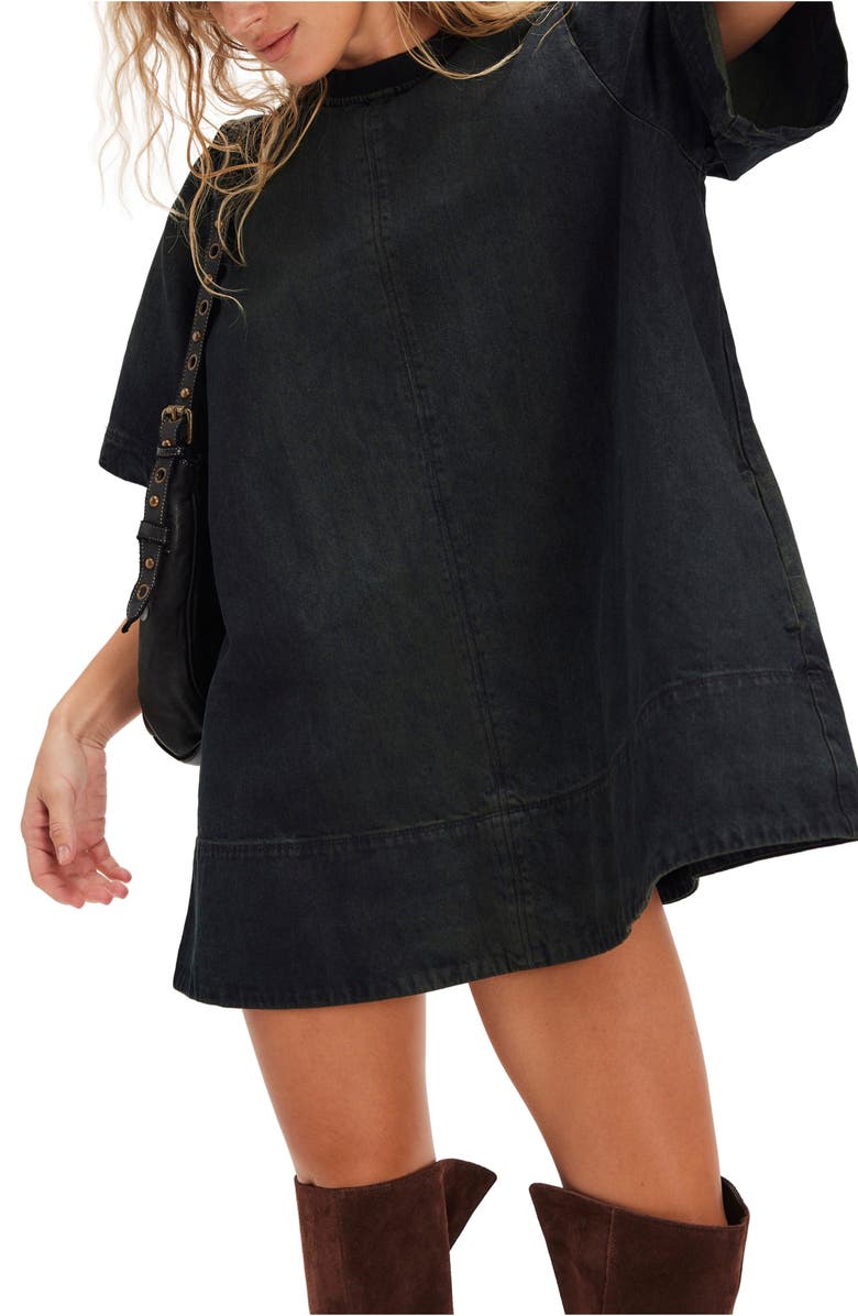 Free People Harlow Denim Minidress, Alternate, color, Anthracite