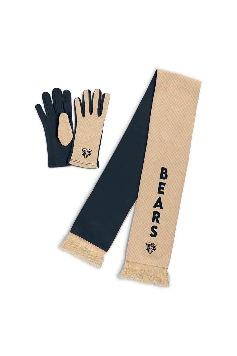 Women's WEAR by Erin Andrews Chicago Bears Tonal Microcheck Scarf & Glove Set, Main, color, Tan