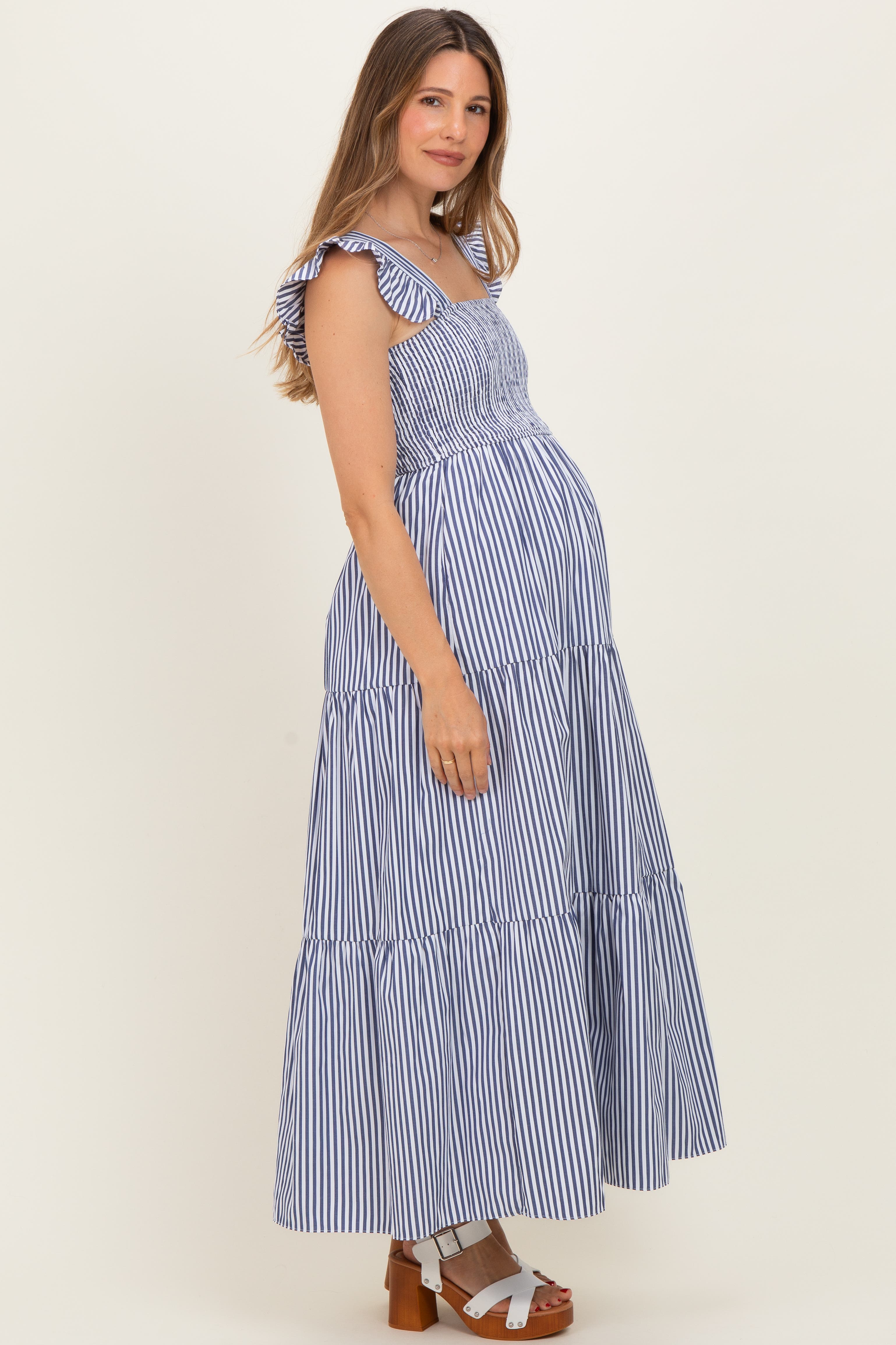 Striped Ruffle Strap Smocked Maxi Dress - image 2