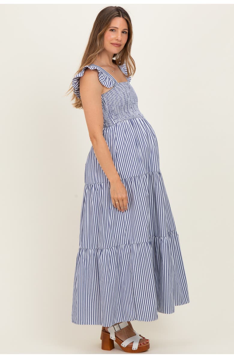 PinkBlush Striped Ruffle Strap Smocked Maxi Dress, Alternate, color, Navy Blue