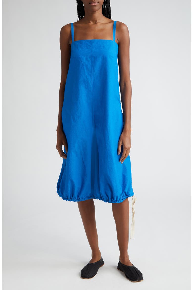 Emelia Square Neck Bubble Hem Cotton Blend Dress, Main, color, BLUE