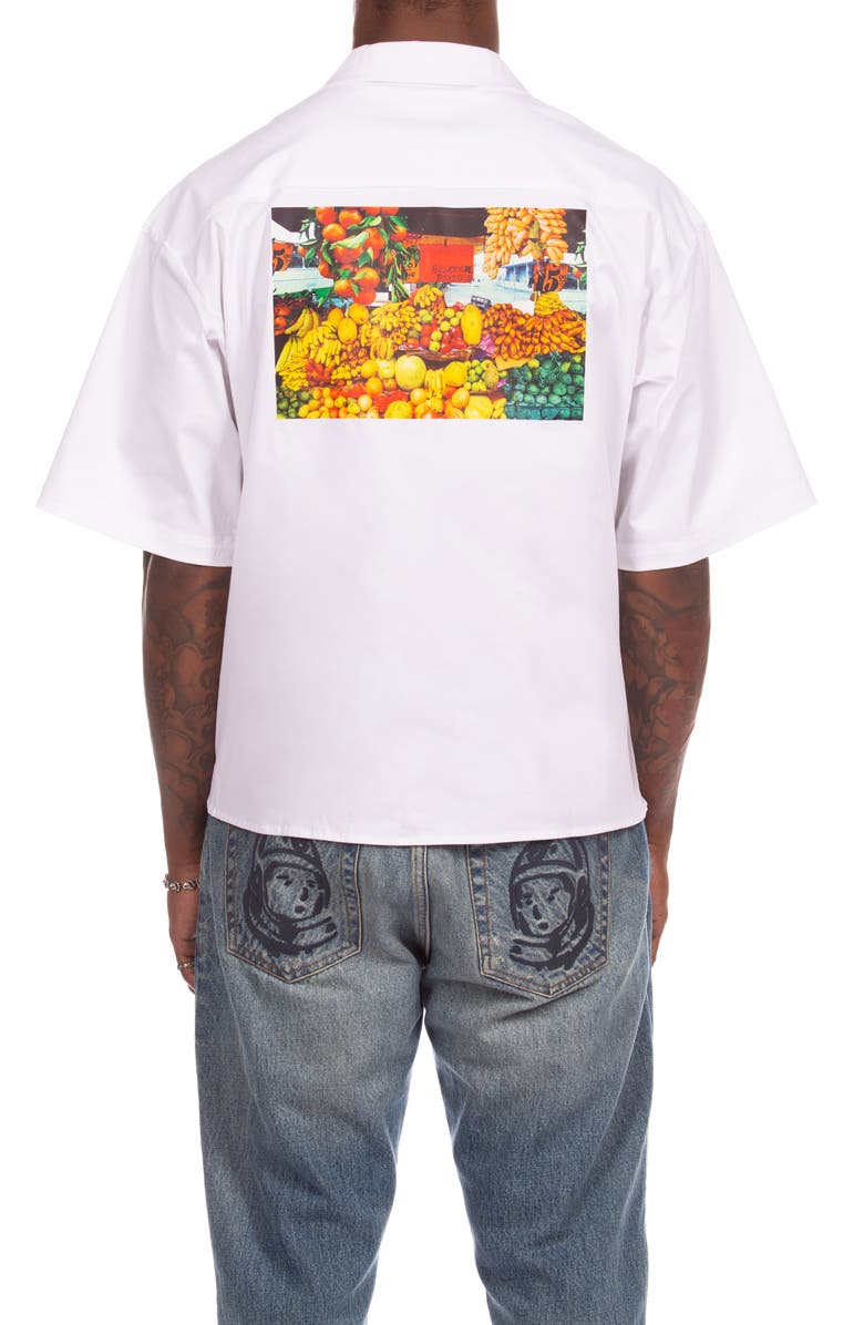 Billionaire Boys Club BB Aura Oversize Short Sleeve Cotton Button-Up Work Shirt, Alternate, color, White