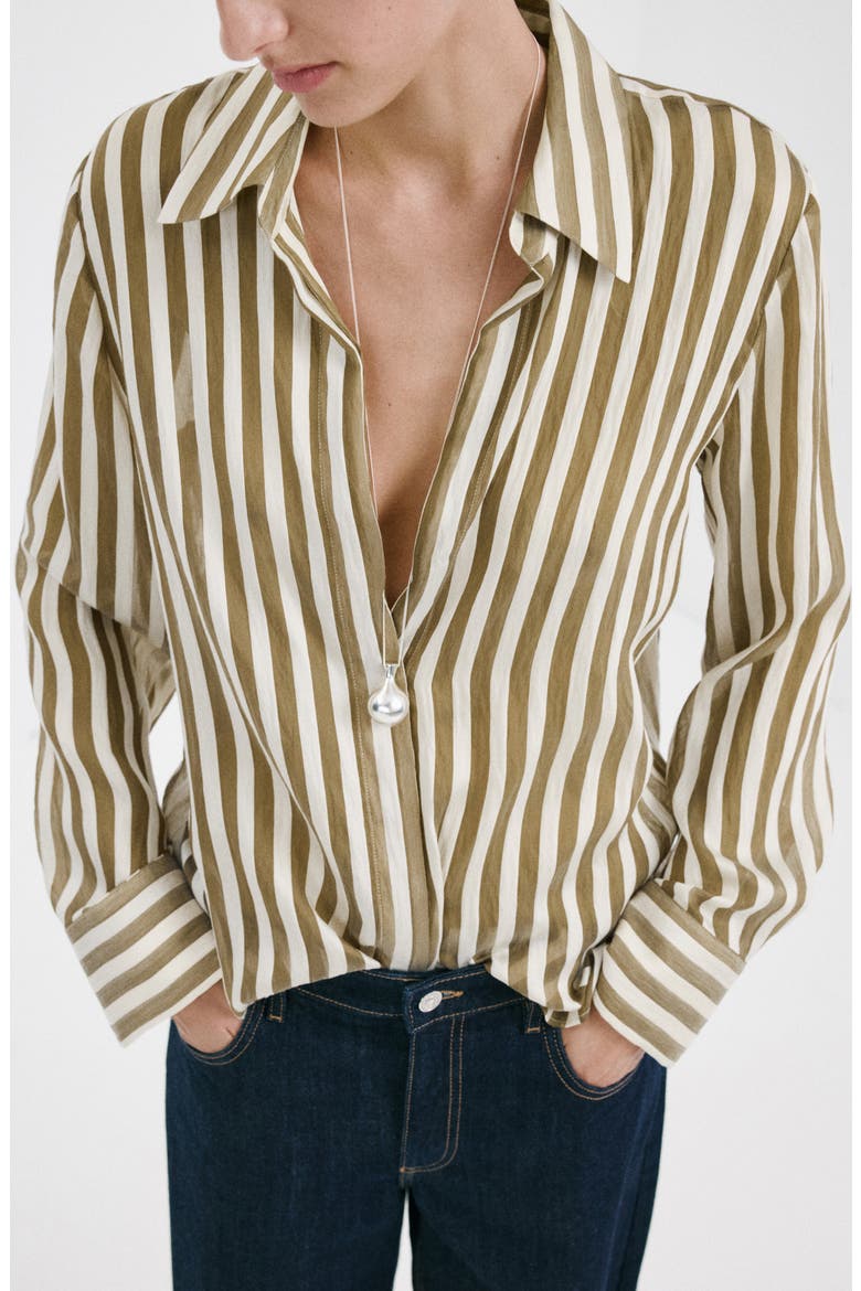 Stripe Woven Shirt, Main, color, KHAKI
