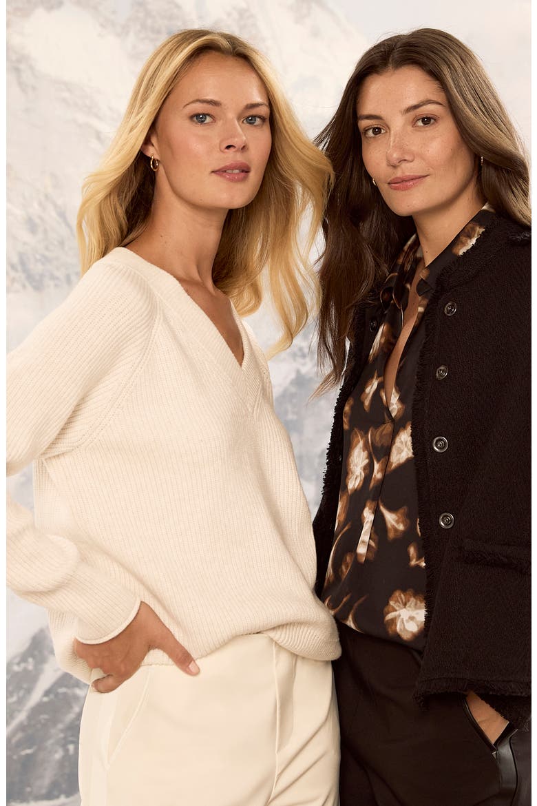 Shaker Stitch V-Neck Sweater, Alternate, color, CLASSIC CREAM