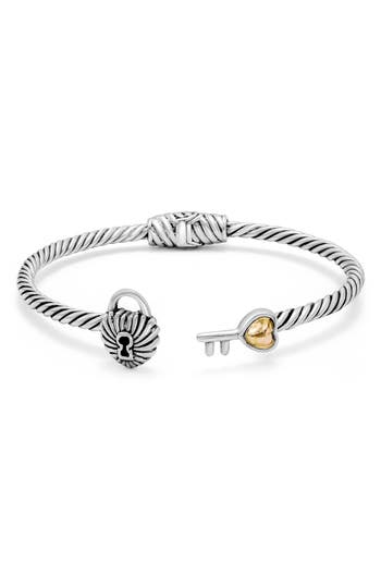 SAMUEL B. SAMUEL B. STERLING SILVER & 18K GOLD LOCK & KEY HINGE BANGLE 
