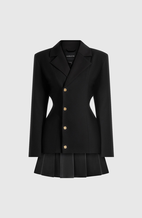 Nicole Tailored Cinch Blazer Dress with Pleats