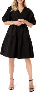 Accouchée Waterfall Tie Waist A-Line Maternity/Nursing Wrap Dress
