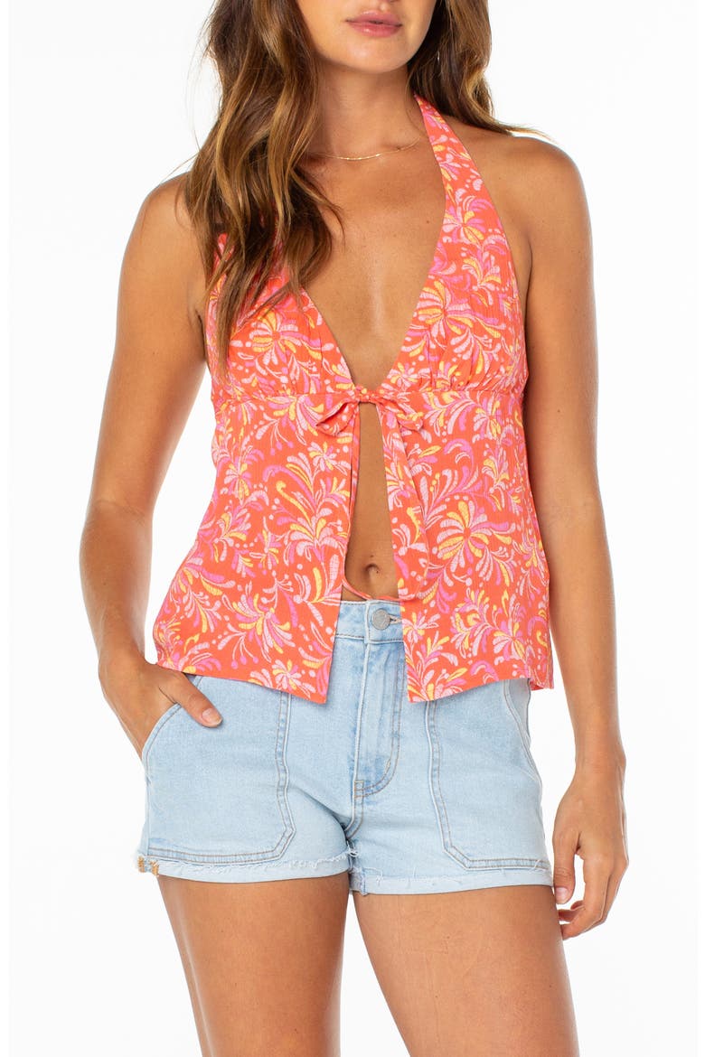 Fairweather Split Front Halter Top, Main, color, HOT CORAL