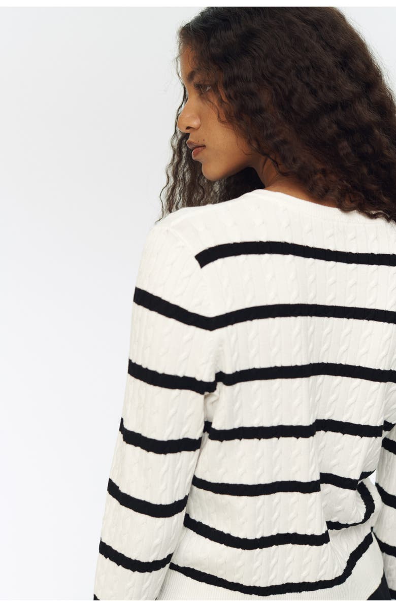 H&M Cable-knit Jumper, Alternate, color, White/Black Striped
