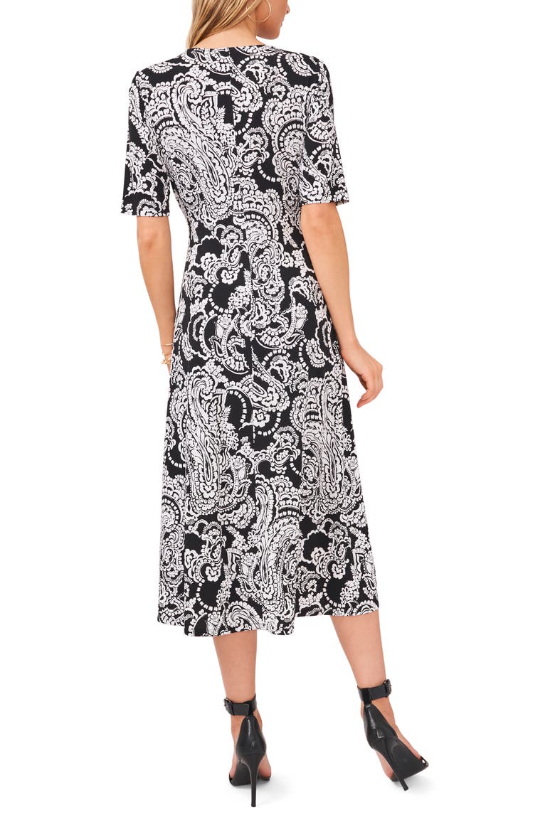 Paisley Wrap Front Knit Midi Dress, Alternate, color, BLACK/WHITE