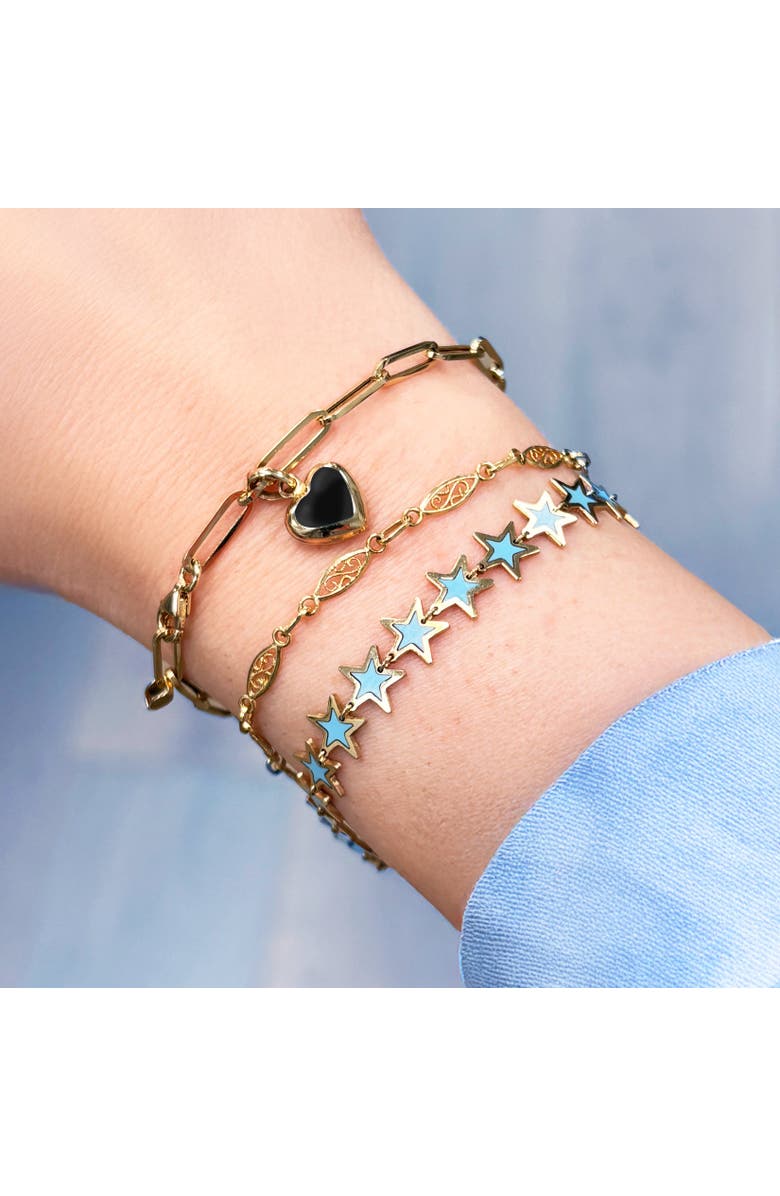 The Lovery Fine Jewelry Onyx Heart Paperclip Bracelet, Alternate, color, Onyx