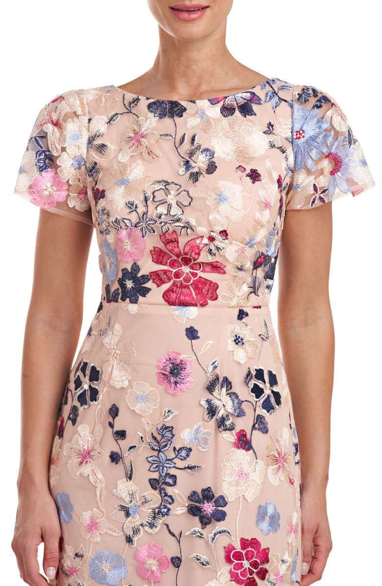 JS Collections Magnolia Floral Embroidery Gown, Alternate, color, Rose Gold Multi