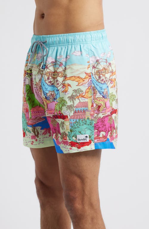 Boardies Dino Takeover Mid Length Swim Trunks In Blue Multi