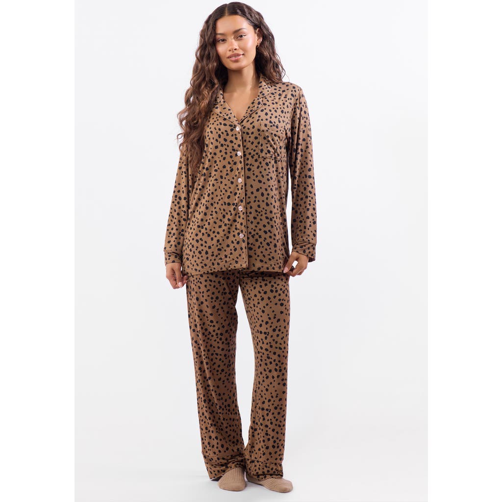 Crickle Daisy A Leopard Doesn't Change Its Spots Long Pajama Set in Light Brown/black at Nordstrom, Size Small