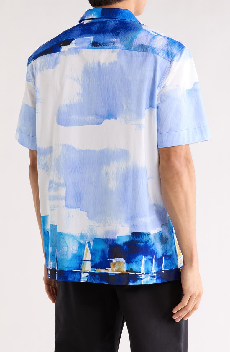 Bugatchi Cole OoohCotton<sup>®</sup> Woven Print Short Sleeve Button-Up Shirt, Alternate, color, Classic Blue