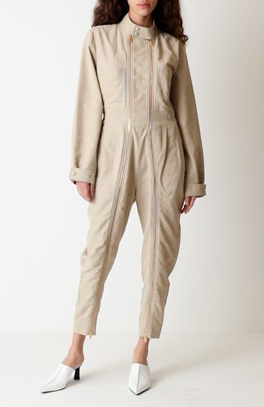 Stella McCartney Twin Zipper Long Sleeve Twill Jumpsuit