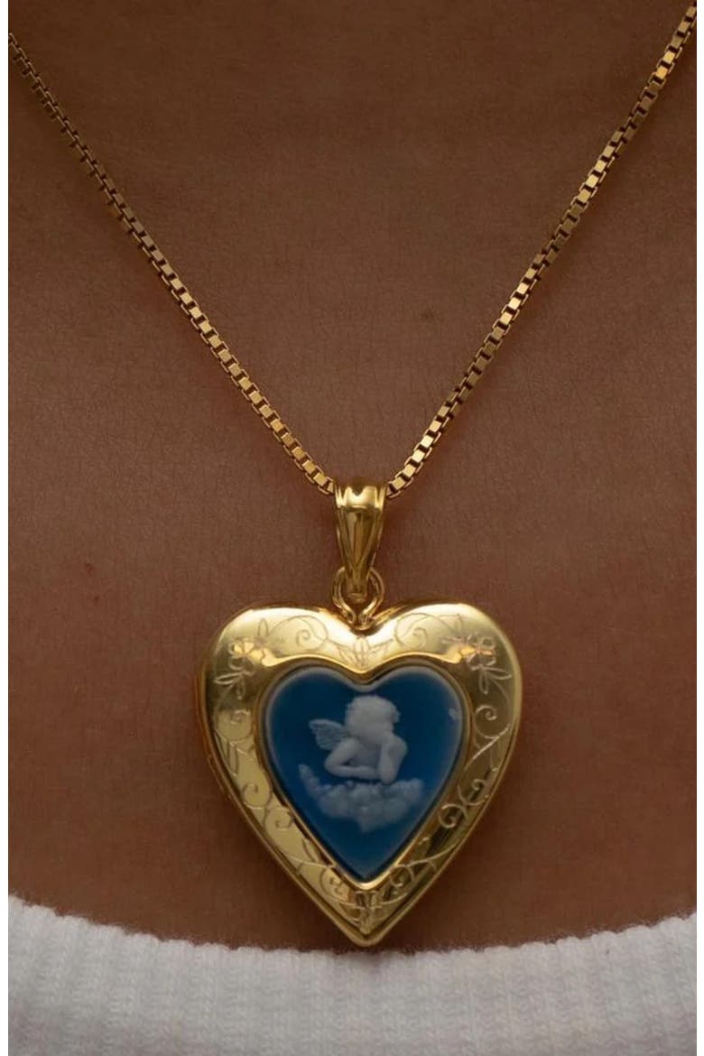 The Blue Angel Photo Locket Necklace, Alternate, color, GOLD