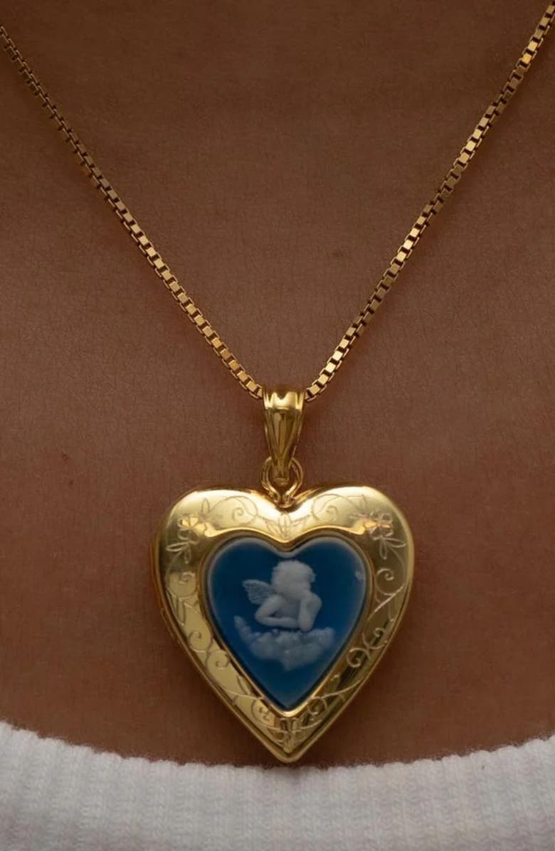 The M Jewelers The Blue Angel Photo Locket Necklace, Alternate, color, Gold