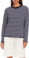 Karen Kane Stripe Crewneck Long Sleeve Cotton Top