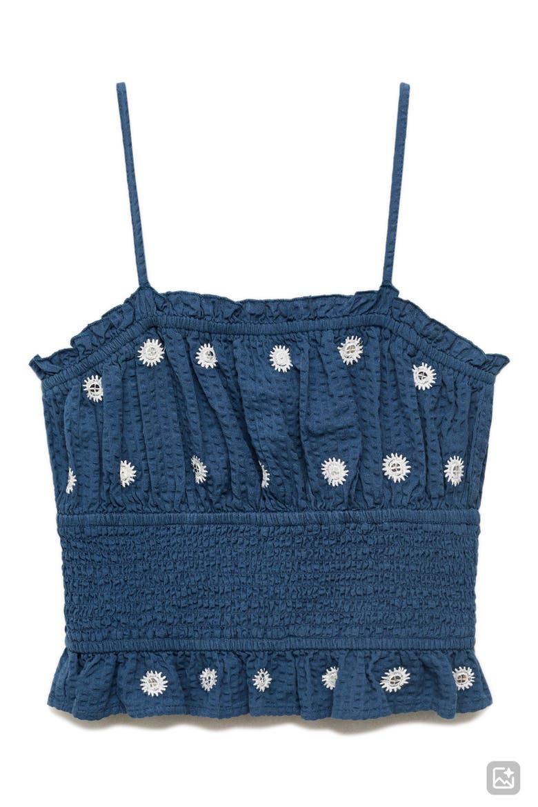 Beaded Embroidered Cotton Crop Camisole, Main, color, NAVY