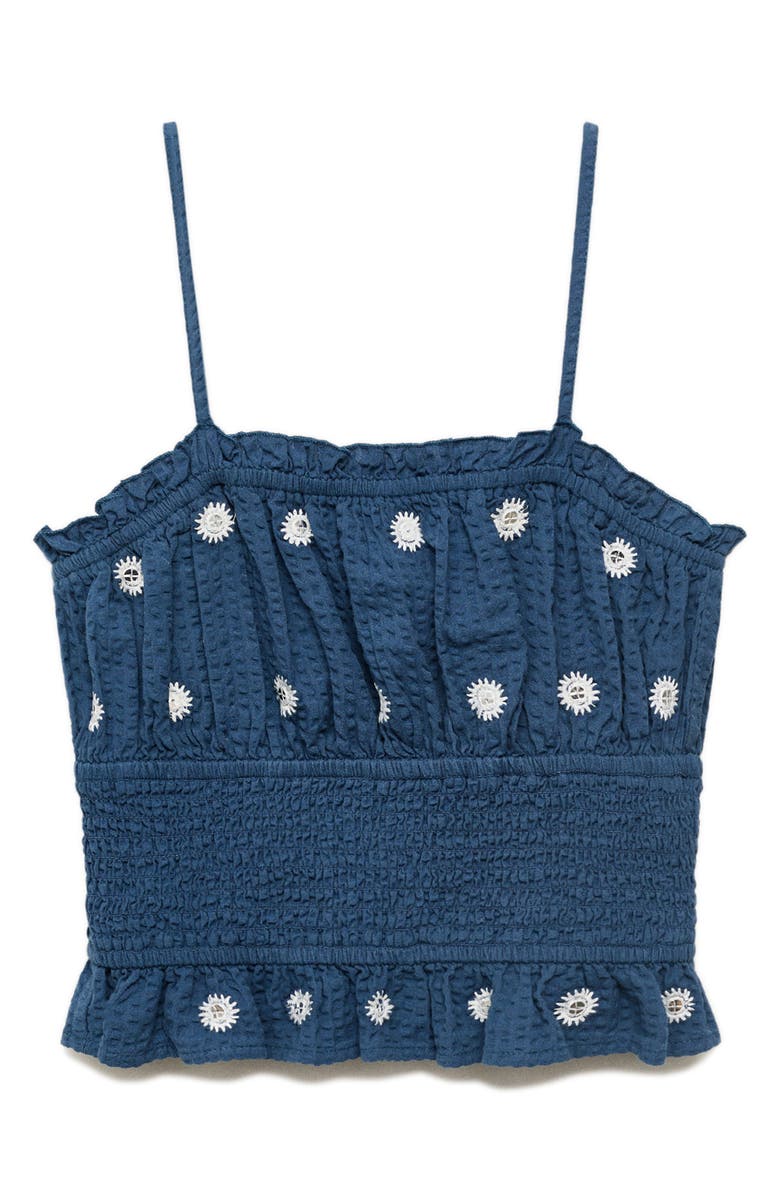 MANGO TEEN Beaded Embroidered Cotton Crop Camisole, Main, color, Navy