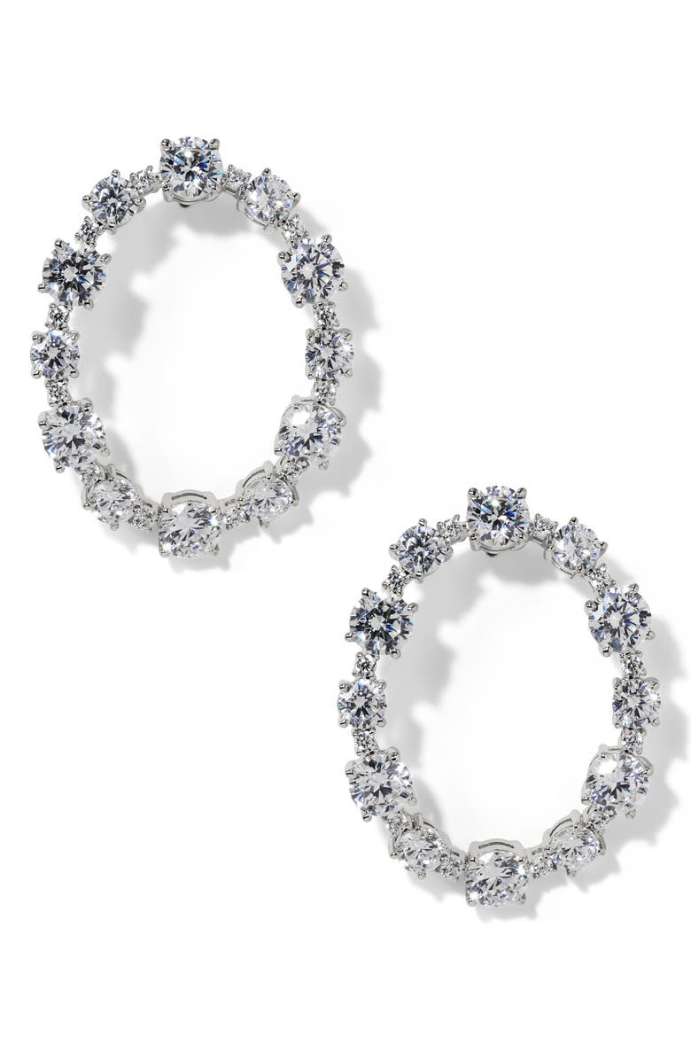 Nadri Everleigh Cubic Zirconia Open Hoop Earrings, Main, color, Rhodium