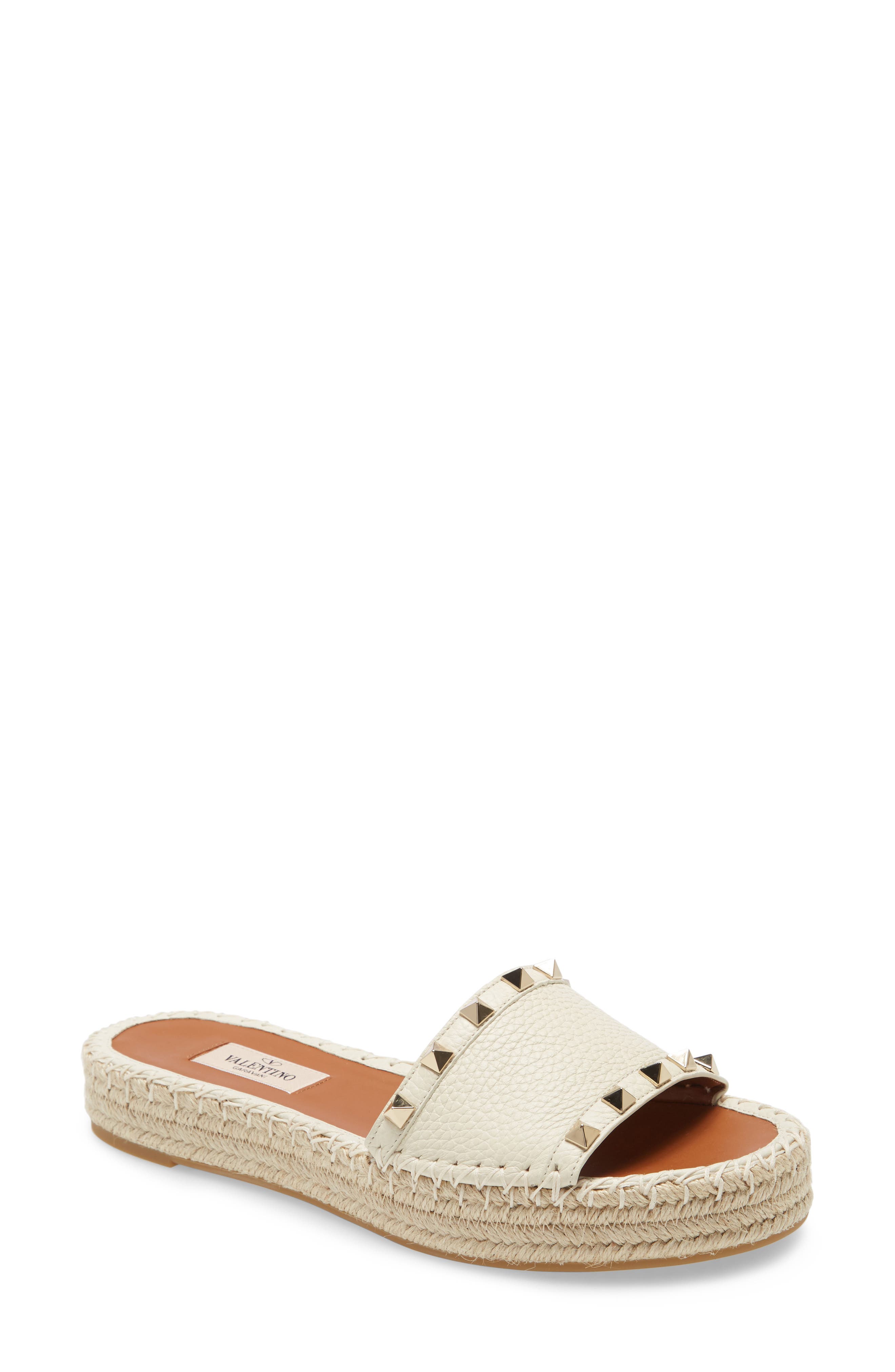 Rockstud Espadrille Slide, Main, color, IVORY