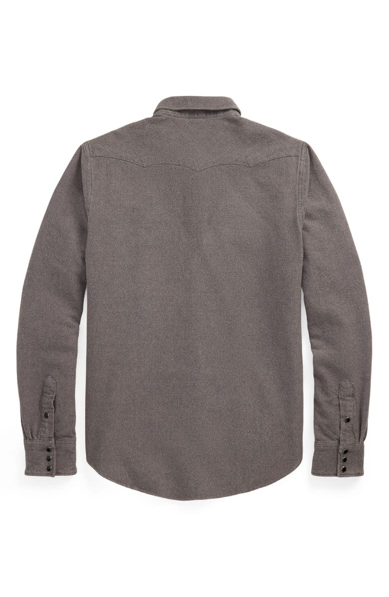 Double RL Slim Fit Cotton Chamois Snap-Up Western Shirt, Alternate, color, Heather Gray