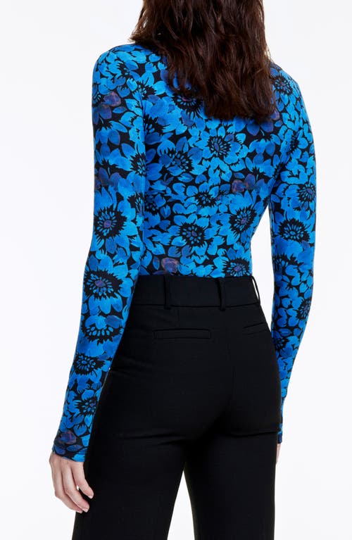 Smythe Floral Knit Turtleneck Top In Lapis Floral
