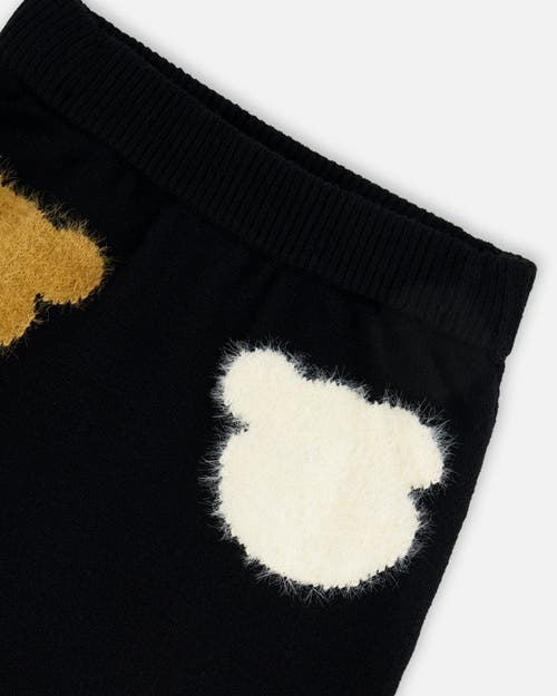 Deux Par Deux Knitted Skirt With Bear Intarsia In Black